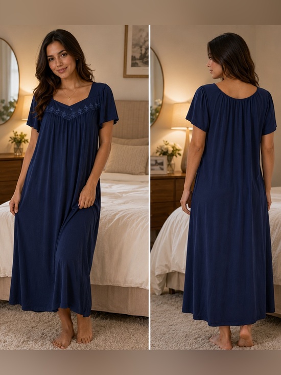 Essentials Other - 🌙✨🆕🏷️ Miss Elaine Essentials Nightgown PM Petite Medium Navy Embroidered